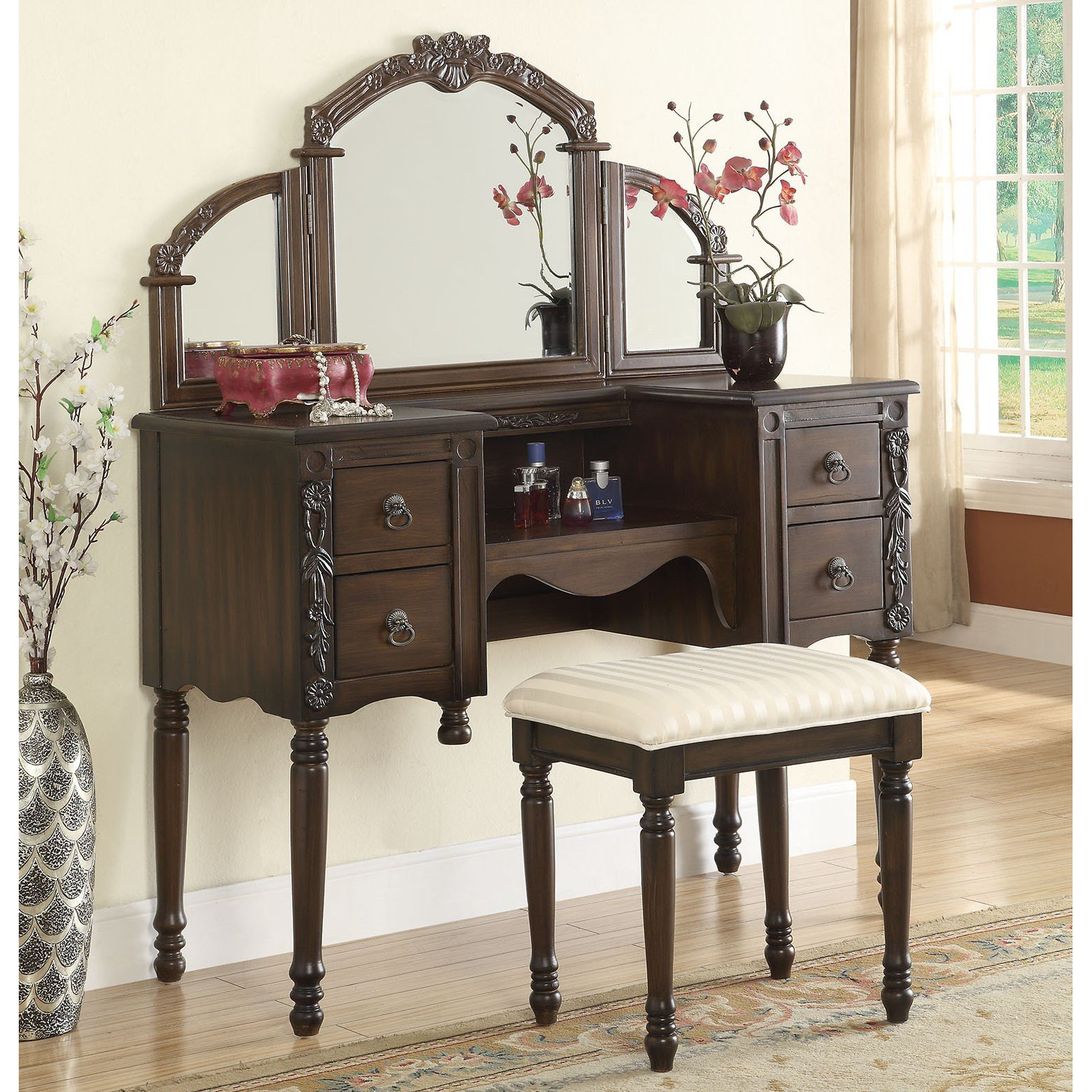 Infini Furnishings Makeup Vanity Set with Mirror & Reviews Wayfair